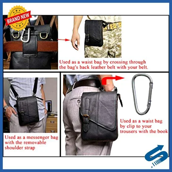 Genuine Leather Messenger Bag Convertible Waist Pack Adjustable Strap Multi-Wear